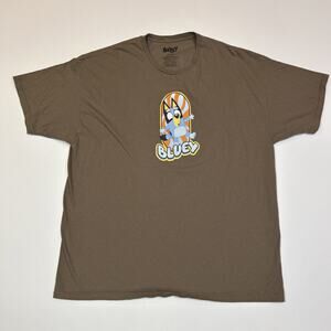 Bluey T Shirt Mens XXL Brown Double Sided Cartoon Graphic